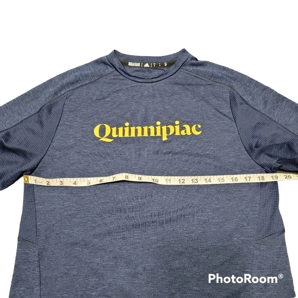 Adidas Navy Blue Yellow Graphic Quinnipiac Short Sleeve Athletic‎ Top Size Small